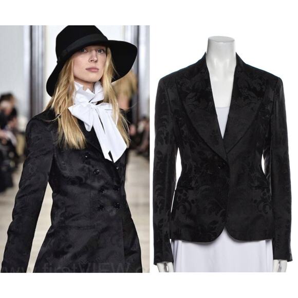 Ralph Lauren Collection Silk Floral Jacquard Blazer Black Formal Jacket Runway 2 - Picture 1 of 14